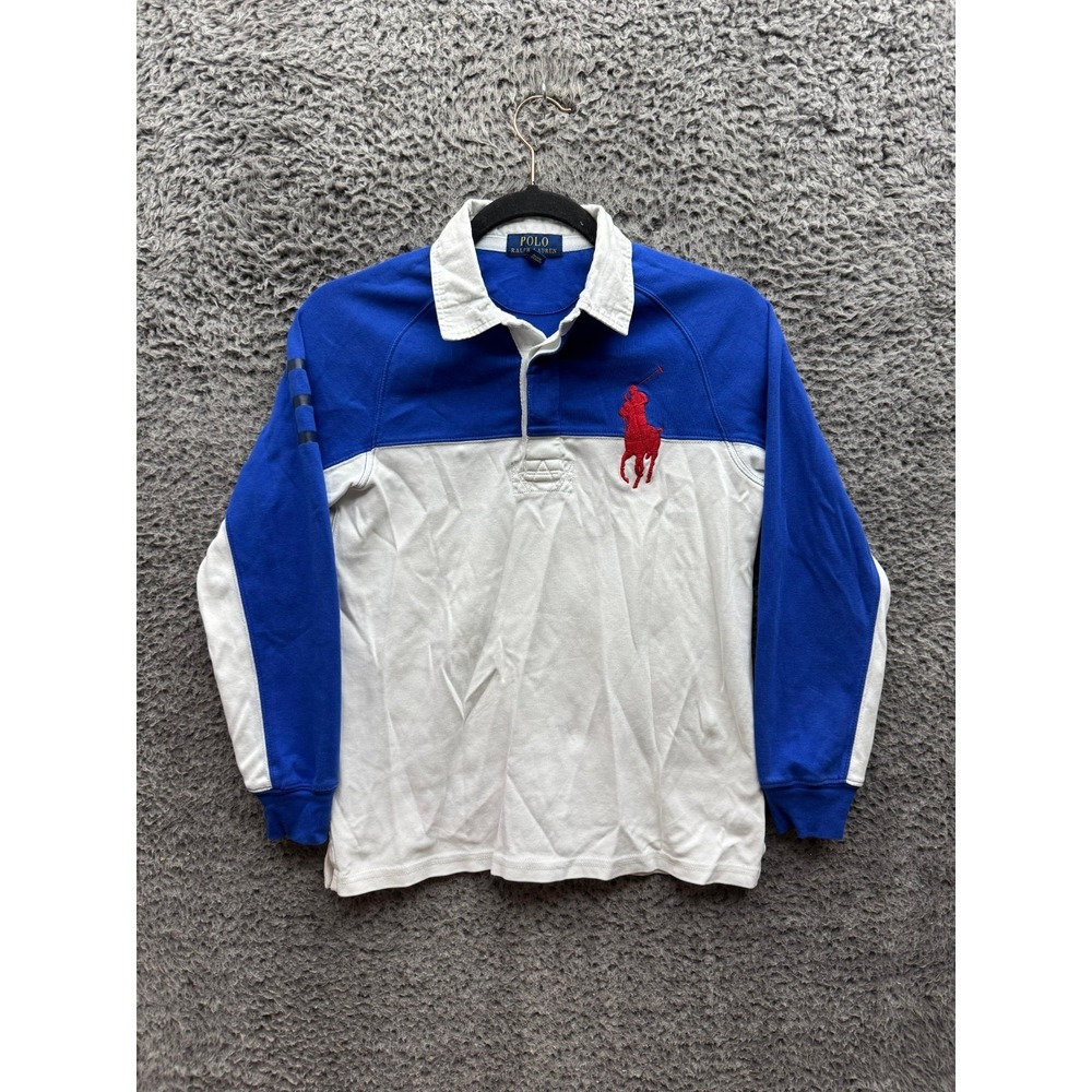 Polo Ralph Lauren Big Pony Long Sleeve Rugby Polo Shirt‎ White Kids Size M 10-12